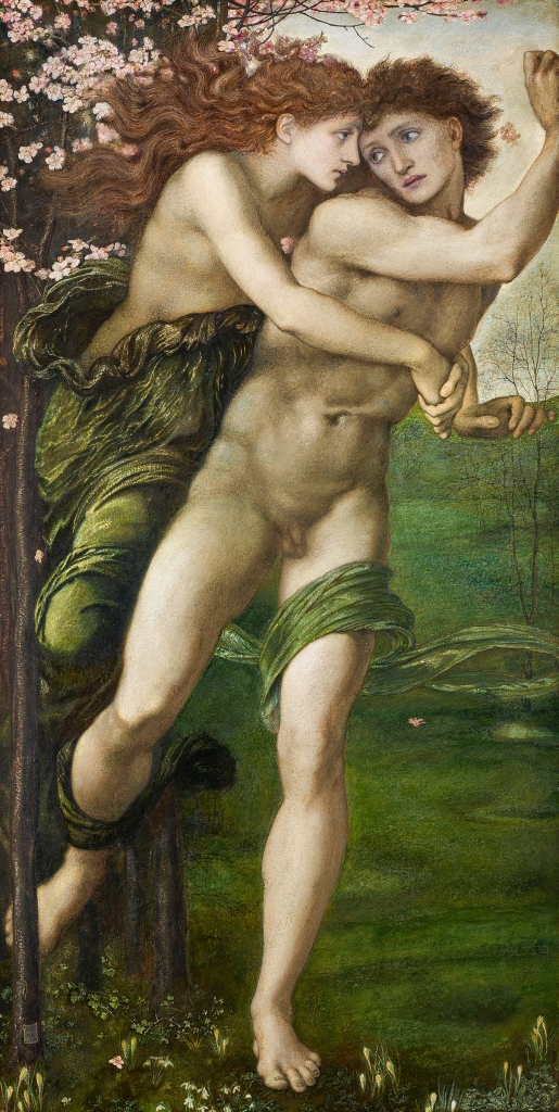 Edward Burne-Jones, Phyllis and Demophoon, 1870, bodycolour and watercolour with gold medium and gumarabic on composit layers of paper on canvas. Birmingham Museum and Art Gallery