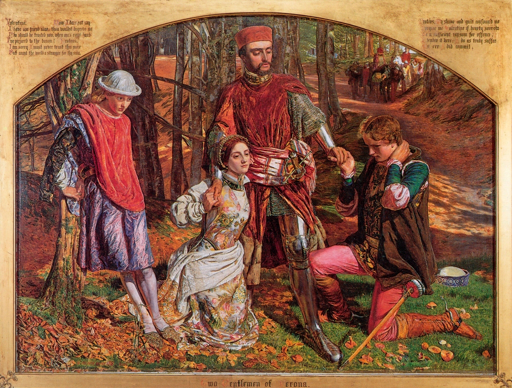 William Holman Hunt, Two Gentlemen of Verona, Valentine Rescuing Sylvia From Proteus, 1850-1851, oil on canvas, 100.2 x 133.4 cm. Birmingham Museum and Art Gallery