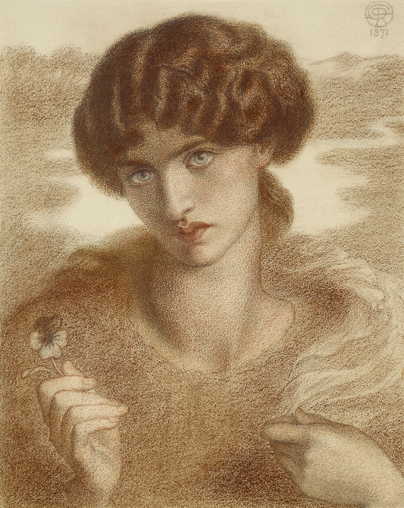 Dante Gabriel Rossetti, Water Willow: Study of Female Head and Shoulders, 1871, colored chalk on pale green paper, 33.9 x 27.3 cm. Birmingham Museum and Art Gallery