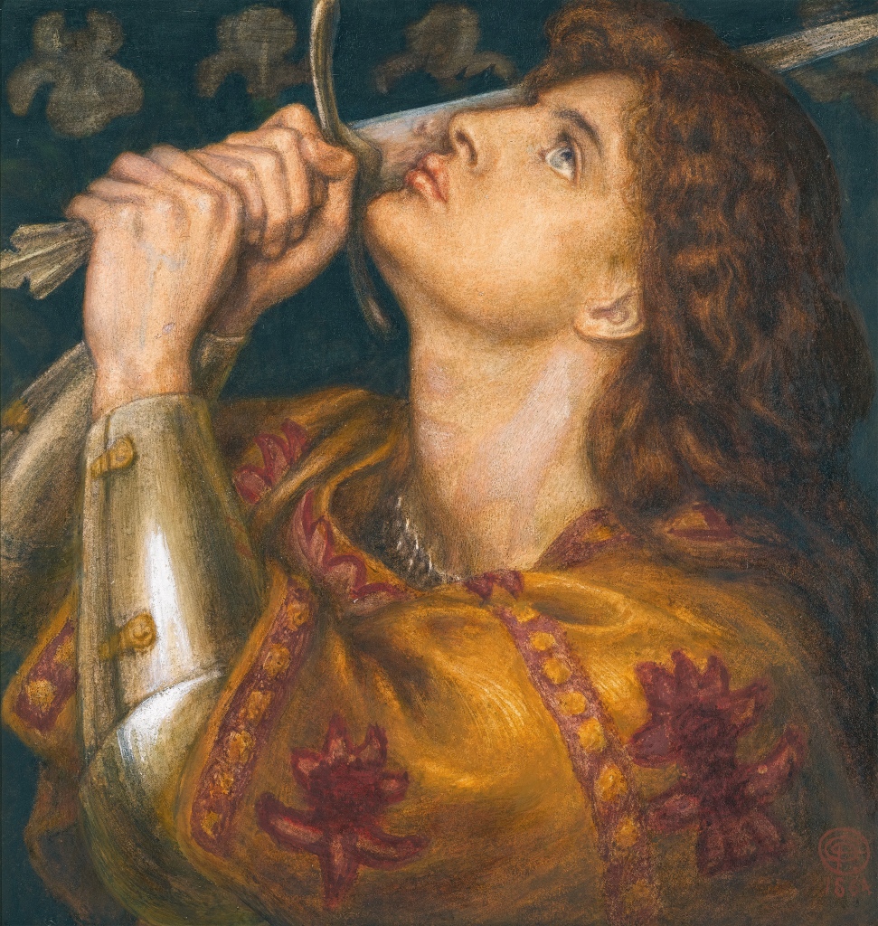 Dante Gabriel Rossetti (1828-1882), Joan of Arc,1864, watercolor and gouache paint over pencil, 31 x 30 cm. In a private collection.